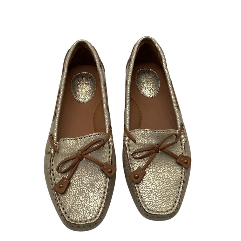 Clarks Artisan Womens 5M Champagne Metallic Leather Driving Loafers Moccasins
